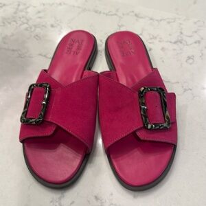 Naturalizer Slide Sandals with adjustable tortoise buckle.